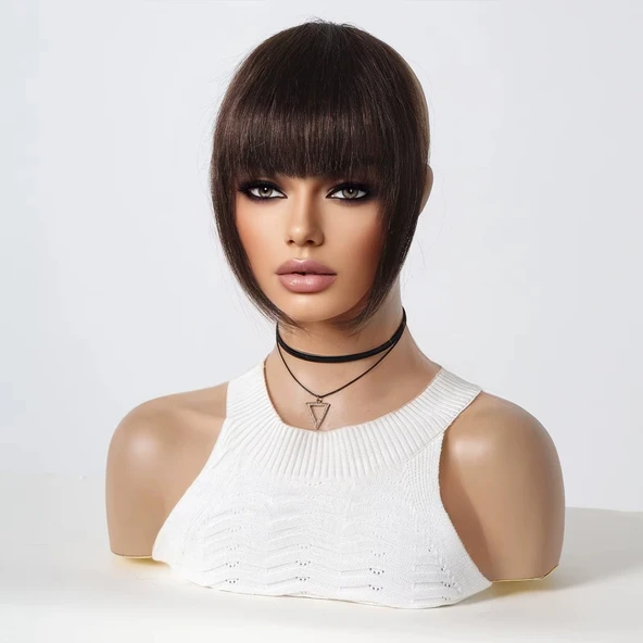 Yoğun Gerçek Saç Perçem - Koyu Kestane - Resim 3