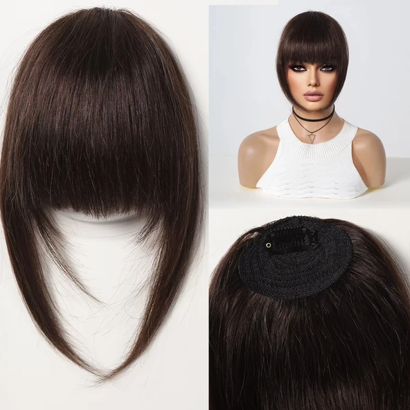 Yoğun Gerçek Saç Perçem - Koyu Kestane - Resim 4