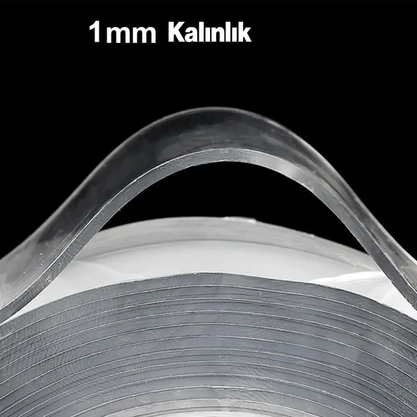 Çift Taraflı Nano Bant Suya Dayanıklı Yıkanabilir Güçlü Yapıştırma Bandı Şeffaf 18 mm x 2 Metre - 7