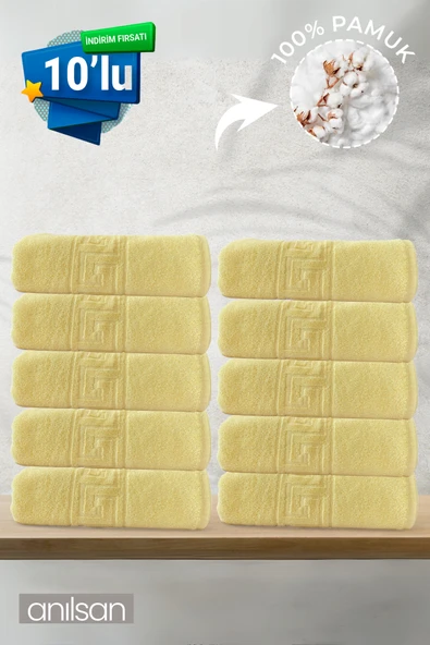 10'lu Sarı Greek Beyaz Banyo Havlusu - 70x140 Cm, 490 Gr, %100pamuk, Spa Ve Otel Havlusu