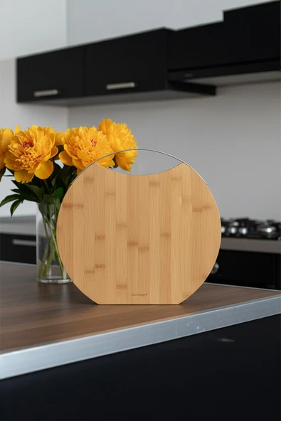 Zoe - Çelik Kulplu Kesme Tahtası Yuvarlak Küçük ürün görseli