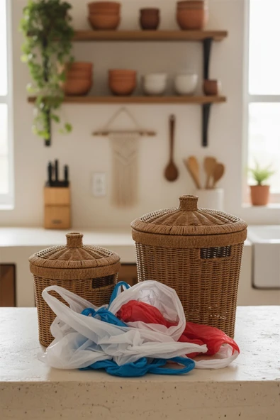 Rattan Konik 2'li Kapaklı Sepet - Resim 3