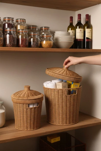 Rattan Konik 2'li Kapaklı Sepet - Resim 4