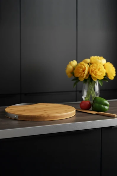 Zoe - Çelik Kulplu Kesme Tahtası Yuvarlak Küçük - Resim 3