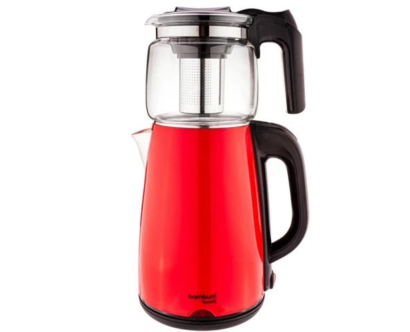 Bambum Teatech - Cam Demlikli Çay Makinası Kırmızı