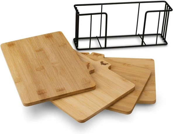 Bambu Standlı Kesme Tahtası 4lü Set - M7B11 - 4