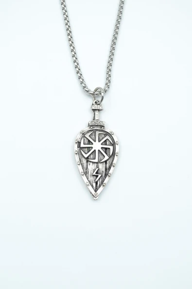 Viking Kolovrat Kalkan  Gümüş Kaplama Örme Zincir Kolye ürün görseli 1