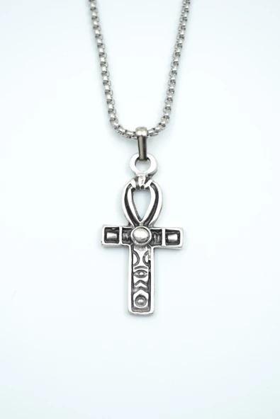 Ankh Anahtarı - Nil'in Anahtarı Gümüş Kaplama Örme Zincir Kolye ürün görseli 1