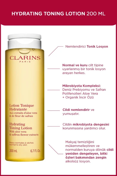 CLARİNS HYDRATING TONING LOTION 200ML - Tüm Cilt Tipleri için Nemlendirici Tonik ürün görseli