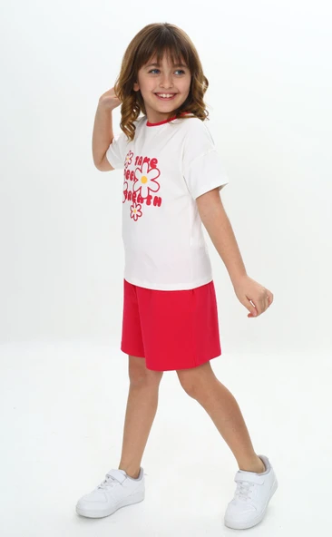 Toontoy Kız Çocuk Çiçek Baskılı Şortlu Takım - 10