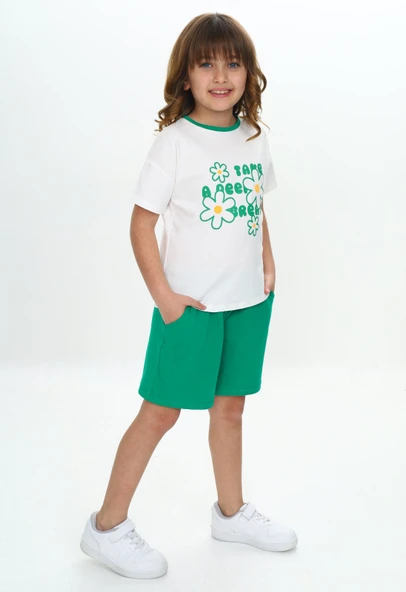 Toontoy Kız Çocuk Çiçek Baskılı Şortlu Takım - 2