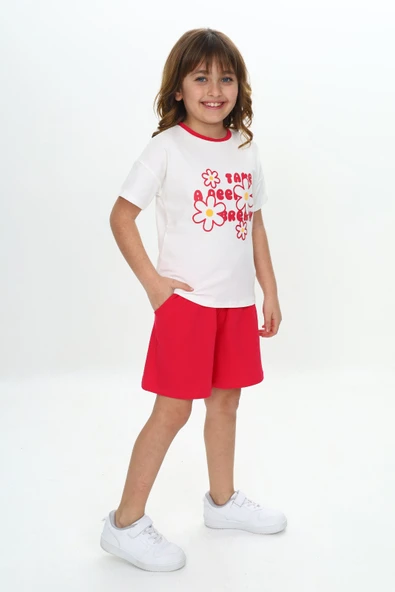 Toontoy Kız Çocuk Çiçek Baskılı Şortlu Takım - 11