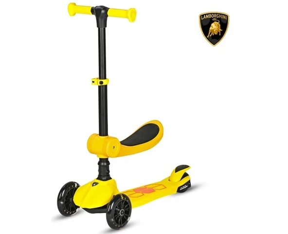 Lisanslı L5 2in1 Katlanabilir Oturaklı Işıklı 3 Tekerlekli Çocuk Scooter Sarı