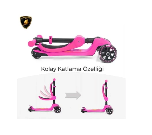 Lisanslı L5 2in1 Katlanabilir Oturaklı Işıklı 3 Tekerlekli Çocuk Scooter Sarı - 4