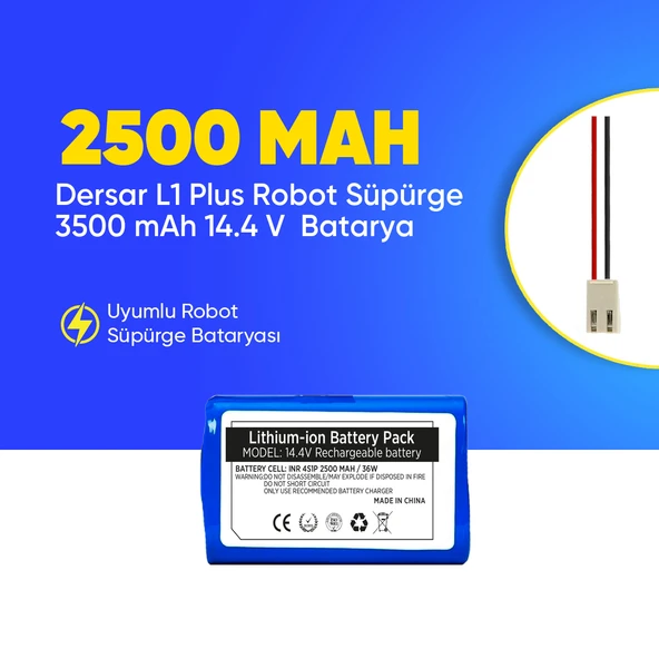 L1 Plus Robot Süpürge 3500 mAh 14.4 V  Batarya – Orjinal Uyumlu Uzun Ömürlü, Yüksek Performans Pil
