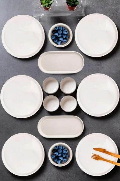 14 Parça 6 Kişilik Stackable Beyaz İnci Kahvaltı Takımı - Lüx Kahvaltılık Sunum Seti