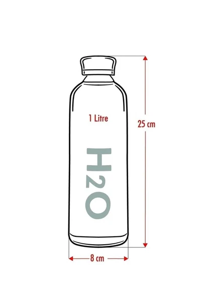 H2O Borosilikat Cam Matara 1L Vakum Kapaklı Su Şişesi Suluk 1000 Ml - 4