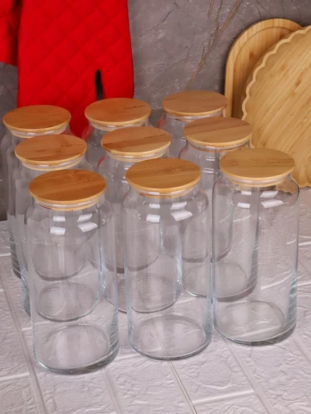 Zone - 9'lu Cam Saklama Kabı 1300ml Vakumlu Bambu Kapaklı - Resim 3