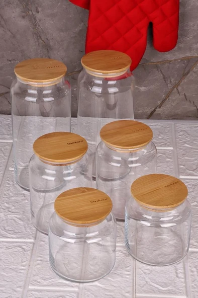 Zone - 6'lı Cam Saklama Kabı 600ml-800ml-1300ml Vakumlu Bambu Kapaklı - Resim 3