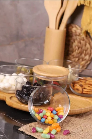 Duo - 7'li Dönen Tepsili Bambu Silikonlu Kapaklı Hava Aldırmaz Cam Kahvaltılık 300 ml - 3