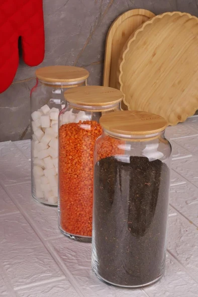 Zone - 3'lü Cam Saklama Kabı 1300ml Vakumlu Bambu Kapaklı ürün görseli 1