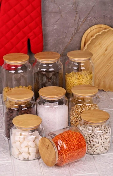 Zone - 9'lu Cam Saklama Kabı 600ml-800ml-1300ml Vakumlu Bambu Kapaklı - Resim 2