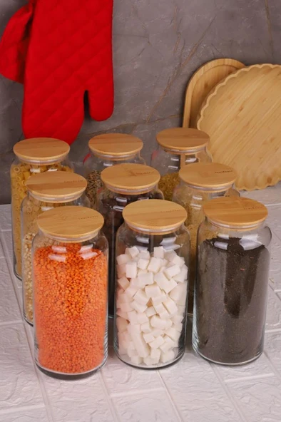 Zone - 9'lu Cam Saklama Kabı 1300ml Vakumlu Bambu Kapaklı ürün görseli