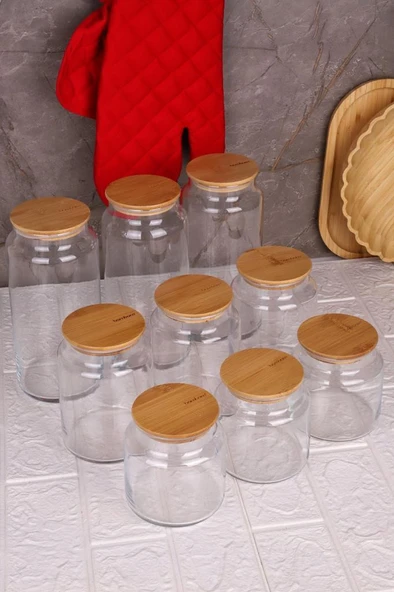 Zone - 9'lu Cam Saklama Kabı 600ml-800ml-1300ml Vakumlu Bambu Kapaklı - Resim 7