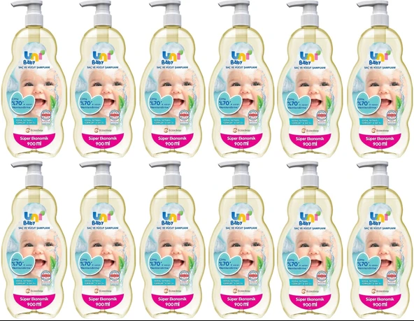 Uni Baby Bebek Saç ve Vücut Şampuanı 900ML Klasik (Pompalı) (12 Li Set)