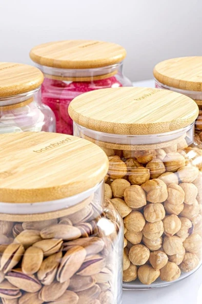Zone - 3'lü Cam Saklama Kabı 600ml-800ml-1300ml Vakumlu Bambu Kapaklı - 4