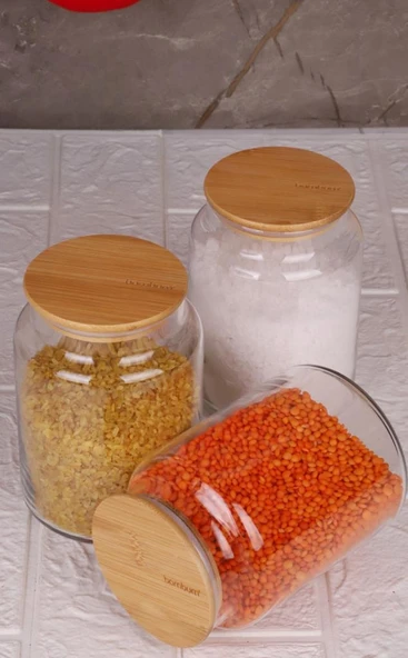 Zone - 3'lü Cam Saklama Kabı 800ml Vakumlu Bambu Kapaklı - Resim 2