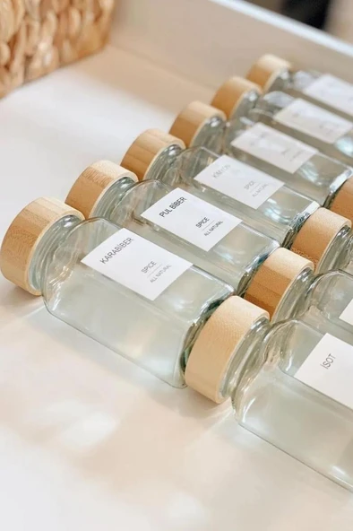 Bambu Kapaklı 12 Adet Cam Baharatlık Seti 120 ml - 6