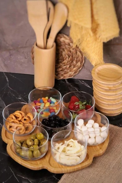 Duo - 7'li Dönen Tepsili Bambu Silikonlu Kapaklı Hava Aldırmaz Cam Kahvaltılık 300 ml - 2