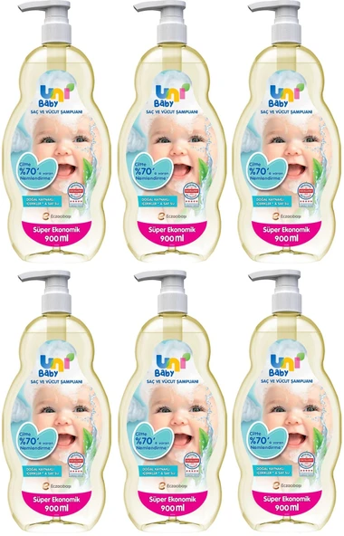 Uni Baby Bebek Saç ve Vücut Şampuanı 900ML Klasik (Pompalı) (6 Lı Set)