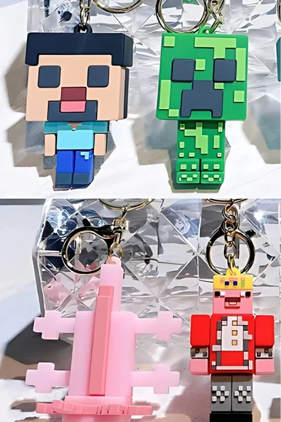 MyClean Minecraft Anahtarlık Figürü Aksesuar Çanta Süsü Silikon 3D Aksiyon Figürü 1 adet