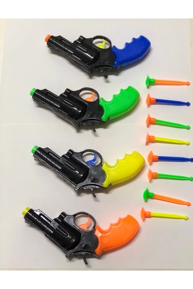 burak toys 4 Adet Ok Atan Tabanca Silah Cama Yapışan Ok Atar