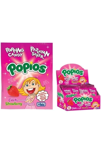 Hleks Popios Patlayan Şeker Popping Candy 40 Adet 4 Gr Çilek Aromalı Boya Koruyucu İçermez