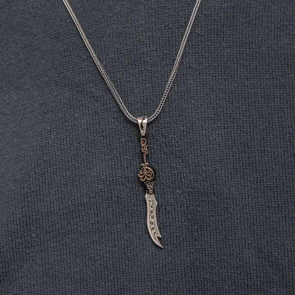 Lucky Life Gümüş Desenli Zülfikar Kılıcı Erkek Kolye - 6