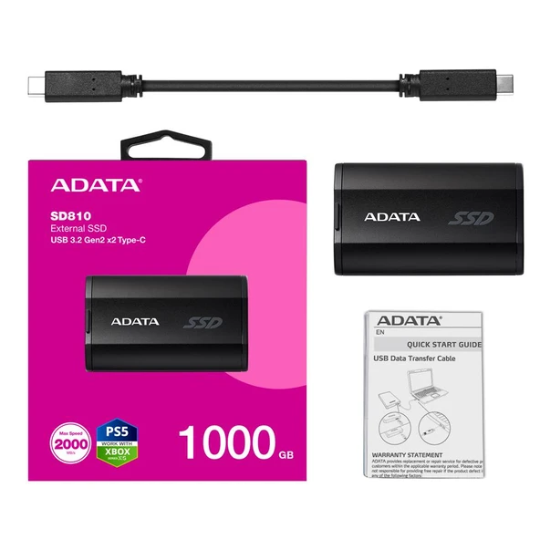 Adata 1000Gb SD810 Siyah Taşınabilir Usb 3.2 Gen2  x2 Type-C Ssd Harici Disk - 2