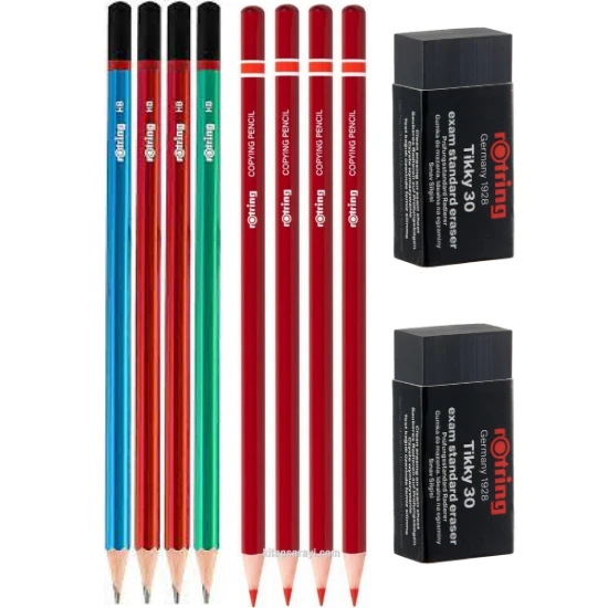 Rotring kurşun ve kırmızı kalem seti , silgili set (4+4) +2 silgi hb mercanlı - 2