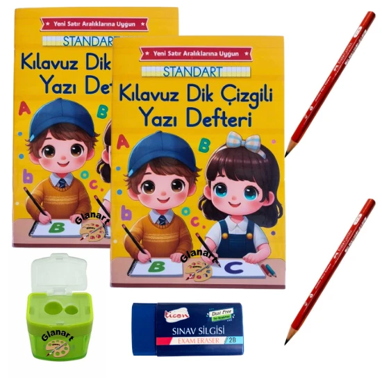 Yeni müfredat küçük boy klavuz dik çizgili güzel yazı defteri ve jumbo ilk kalemim seti  48 syf.