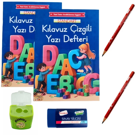 Yeni müfredat büyük boy klavuz çizgili güzel yazı defteri ve jumbo ilk kalemim seti  48 syf.