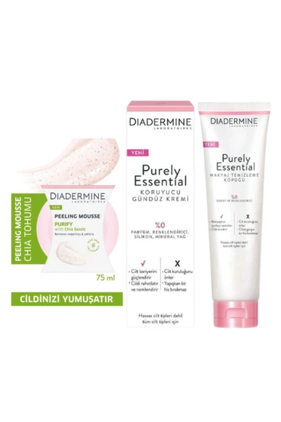 DİADERMİNE Nemlendirici Koruyucu Bakım 40 ml + Makyaj Temizleyici Köpük 150 ml + Peeling 75ml