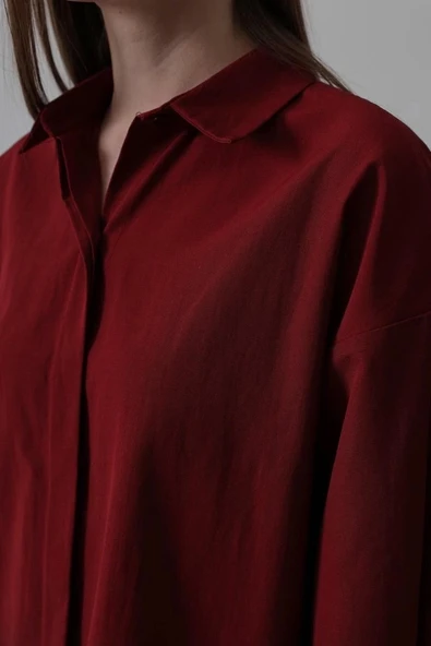 Uzun Kol Gömlek - Bordo - Resim 4