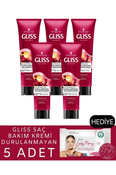 GLİSS Saç Kremi Hyaluron İksiri Durulanmayan Bakım 150m X 5 Ad + Lady Makyaj Temizleme Mendili 25'li - 3