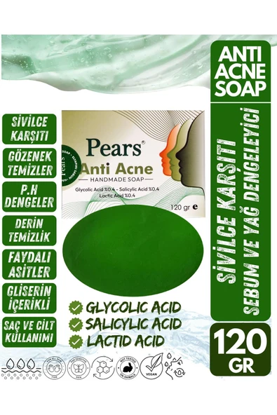 PEARS Original Acne Soap With Glycerine + Gliserinli Siyah Nokta, Akne ve Sivilce Karşıtı Sabun 120g