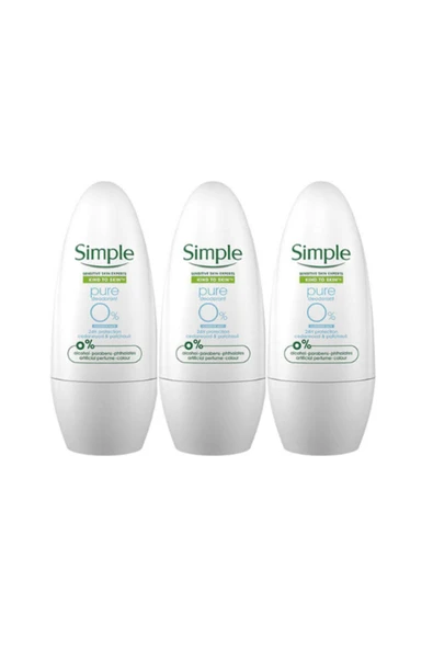 SİMPLE Kind To Skin Pure Deodorant Roll On %0 ALCOHOL Sensitive 50 ml X 3 Adet