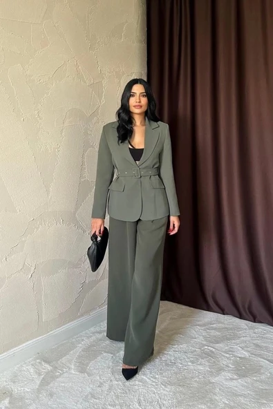 Haki Cep Kapaklı Ve Kemerli Ceket - 2