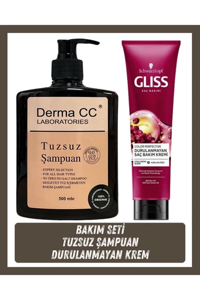 GLİSS Durulanmayan Saç Bakım Kremi 150ml + Derma CC LABORATORIES Tuzsuz Şampuan 500 ml