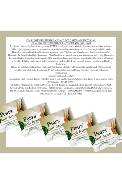 PEARS Original Acne Soap With Glycerine + Gliserinli Siyah Nokta, Akne ve Sivilce Karşıtı Sabun 120g - 5